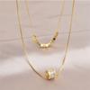 316L Stainless Steel New Fashion Fine Jewelry 2-Layer Cube Embed Zircon Beading Charm Chain Choker Necklaces Pendant For Women