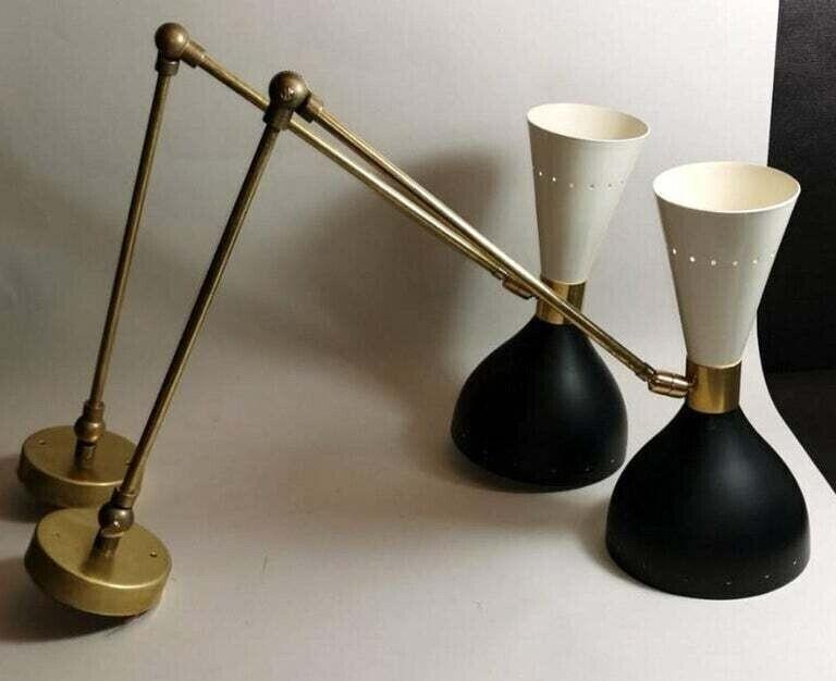 Set of Two Italian Diabolo Wall Sconces – Modern Style Brass Light Fixtures