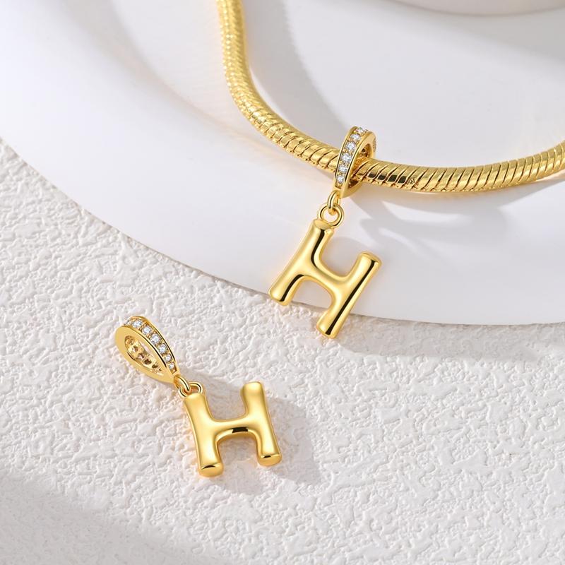 Copper Charms Golden Zircon Alphabet A-Z Beads Pendants Dangles Fit Original Charm Bracelet Women Diy Gift Jewelry