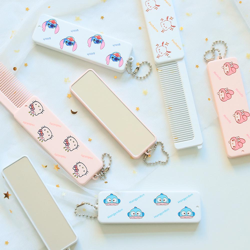 Cute Cartoon Foldable Mirror Comb - Portable Mini for Kids & Students
