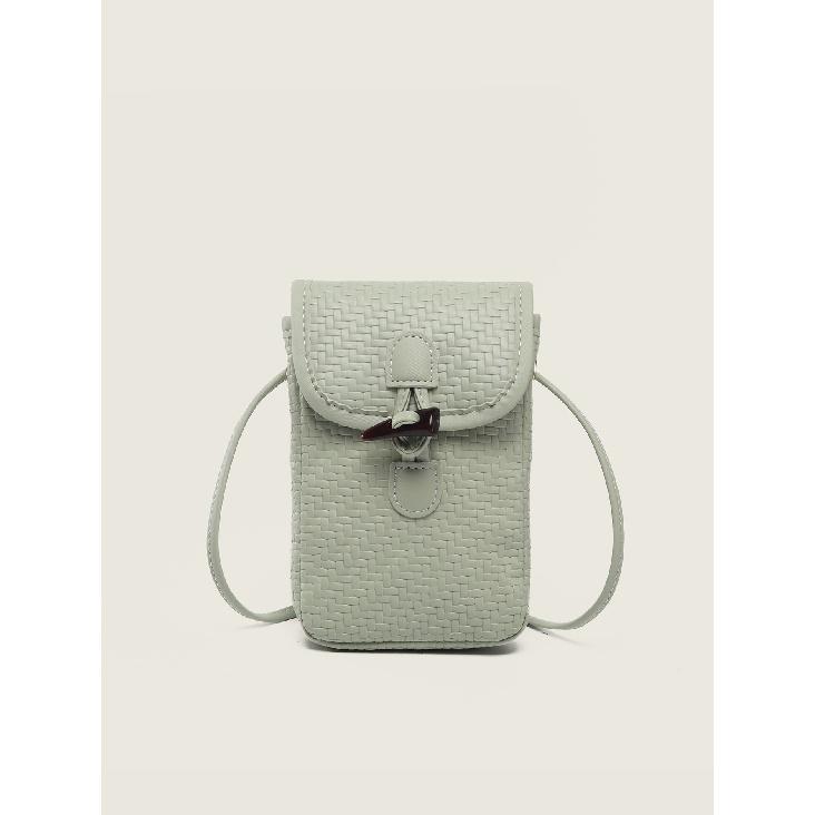 

2025 New Fashion Phone Bag Stylish Exquisite Texture Crossbody Bag Vintage Woven Vertical Small Bag Beach Bag light green braid