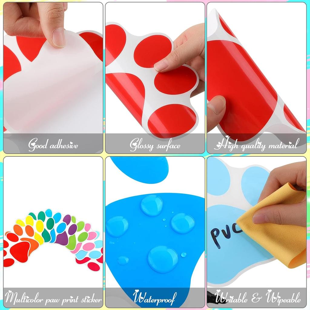 Outus 30 Pcs Paw Print Stickers 6 Inch Large Line Up Spots Dog Paw Floor Stickers Self Adhesive Vinyl Decals Wall Floor Dot Clings Dog Footprint