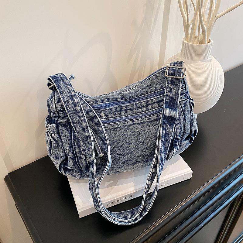 

Retro denim bag women s new fashion commuter tote bag casual simple large capacity one-shoulder crossbody bag trend синий