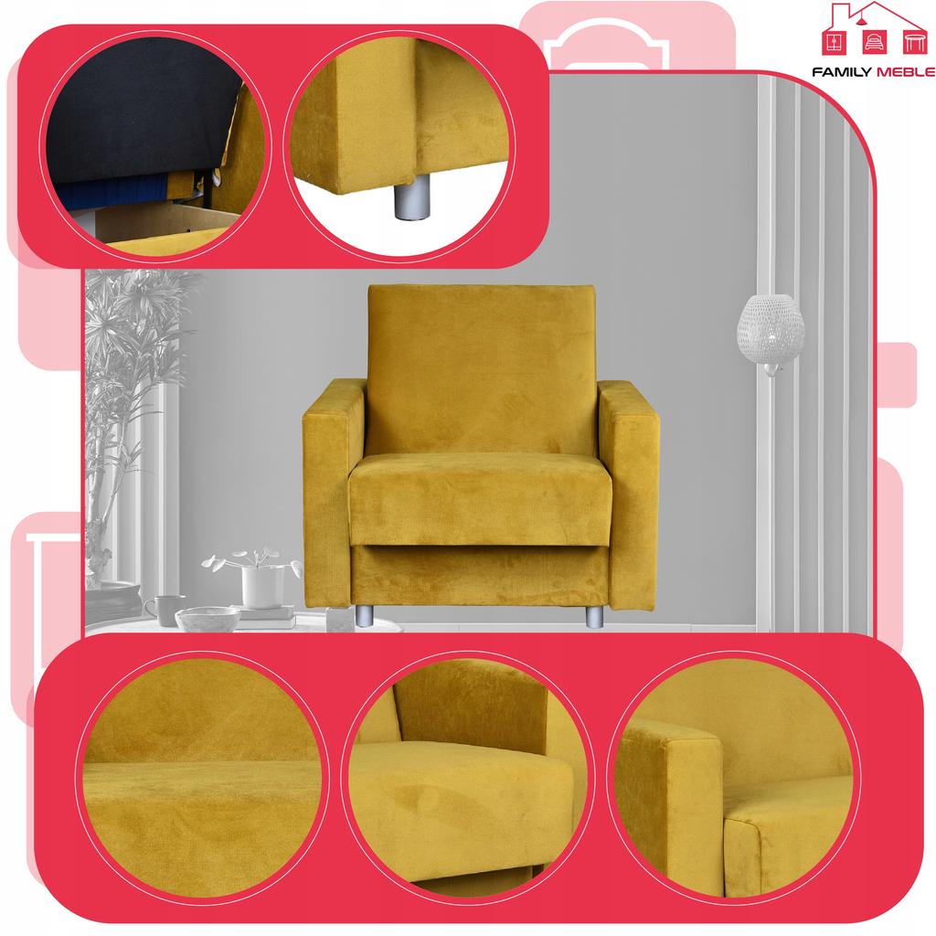 Alicja Reclining Armchair for Sleeping with a Container Family Meble Yellow Gold
