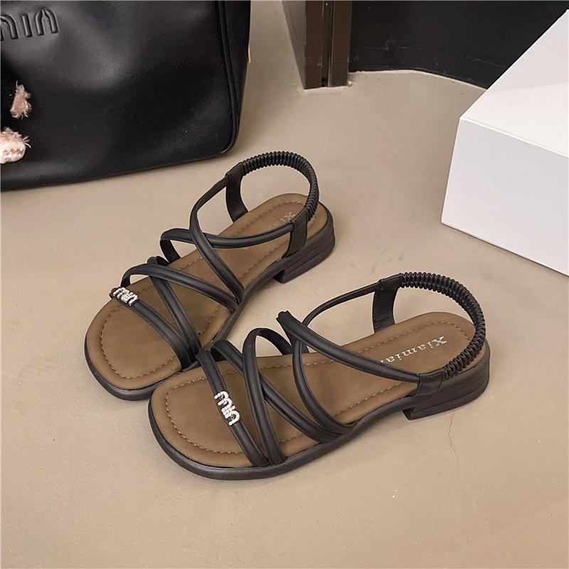 

женские летние сандалии на танкетке с толстой подошвой, новая мода 2025, уличная обувь, сандалии-гладиаторы с мягкой подошвой и перекрещивающимися ремешками 40 чёрный