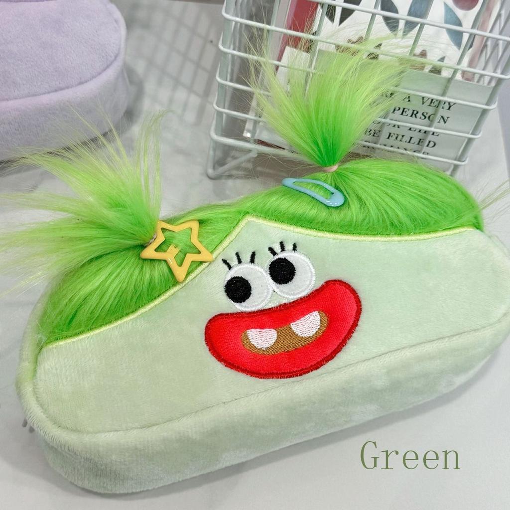 Funny fried hair girl pencil case ugly cute large-capacity desktop stationery storage bag student stationery box plush storage bag