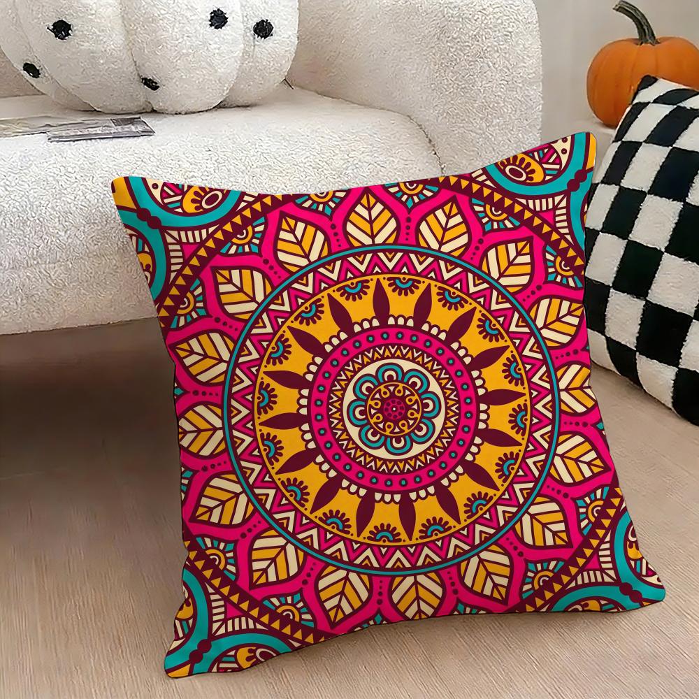 Mandala Style Decorative Cushion Cover Natural Linen Double Sided Print Throw Pillow Case for Sofa Couch Home Decor