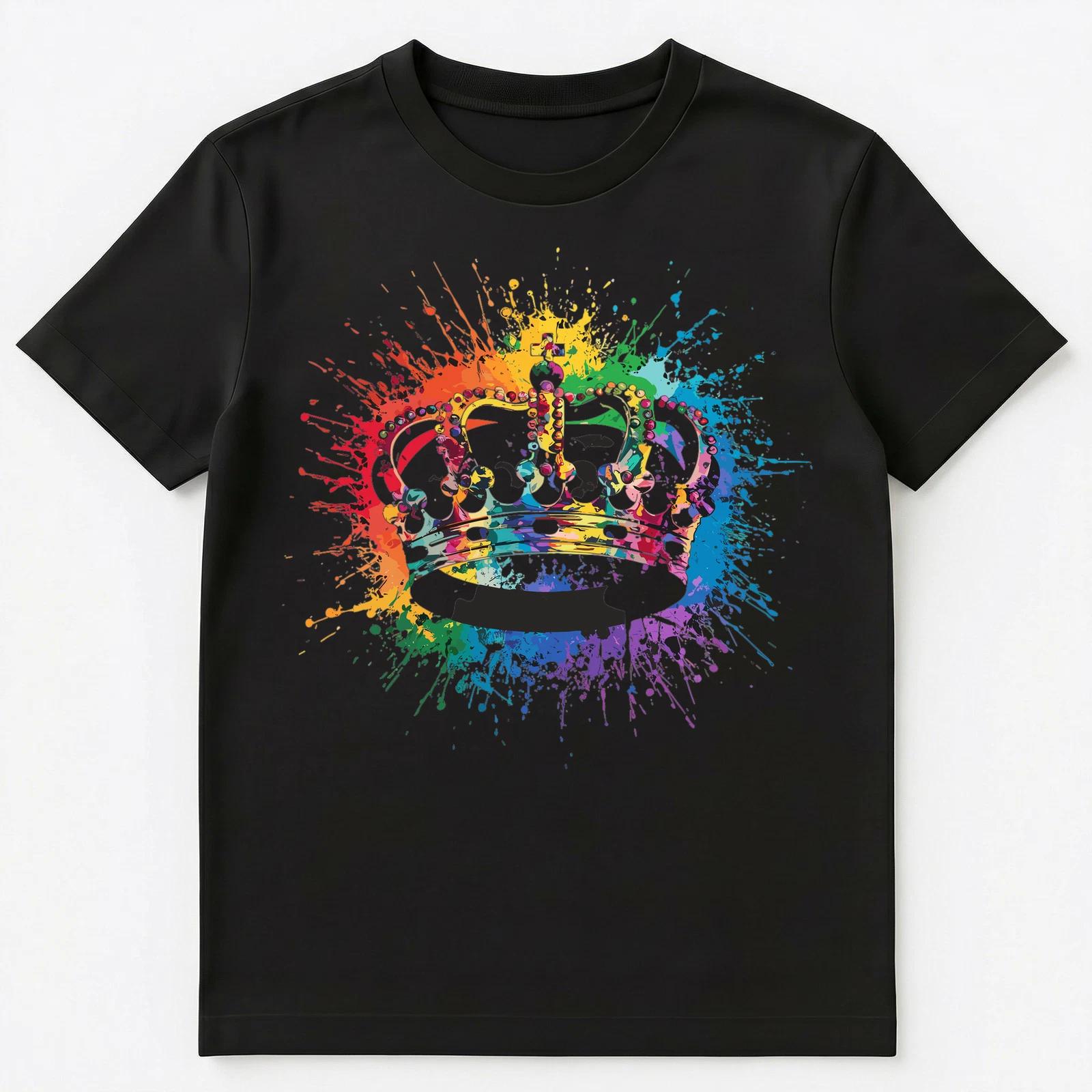 Colorful Paint Splash Queen King Crown Art Graphic Unisex T-Shirt S
