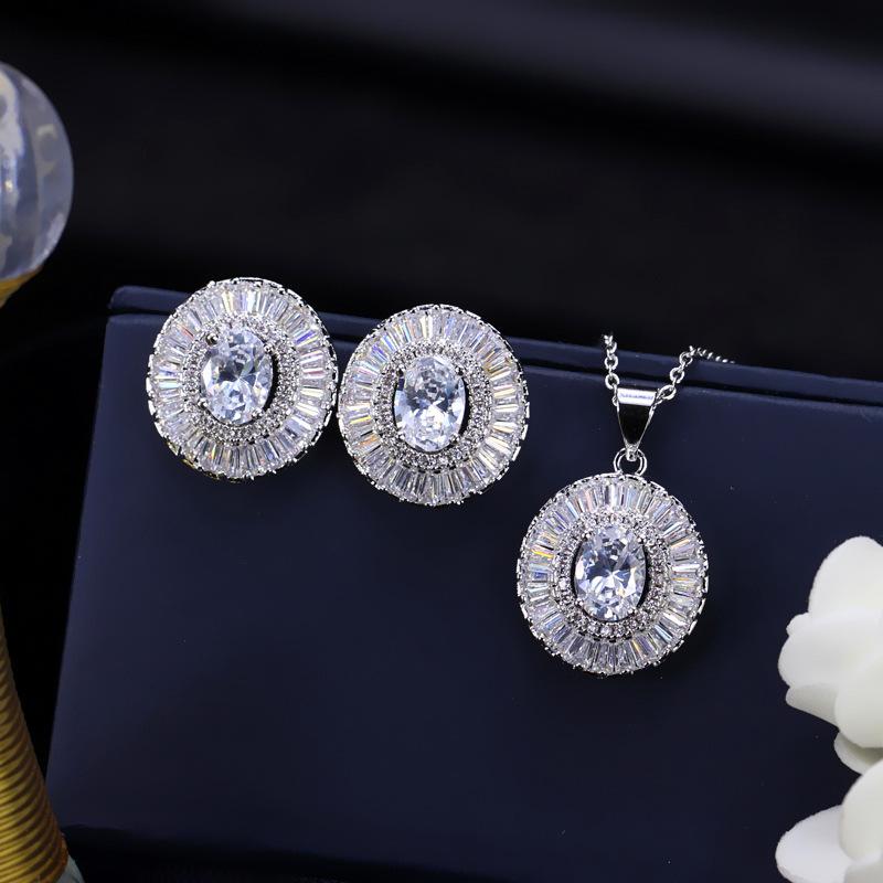Aaa Zircon Bridal Earrings Necklace Jewelry Set Dinner Dress Matching Jewelry