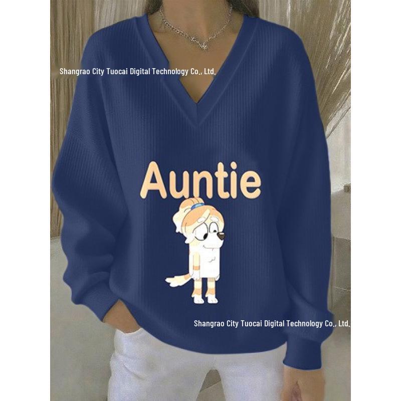 2025 3D Print V-neck Knit Pullover: Versatile Loose Fit Sweater for Autumn/Winter