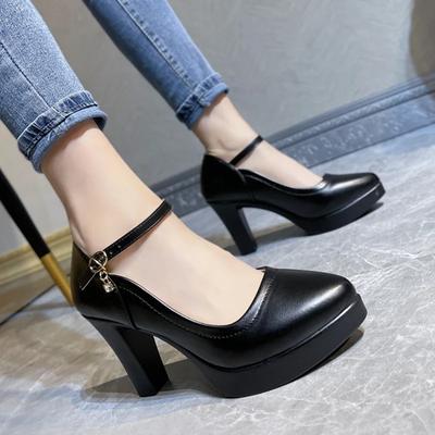 Fashion Block Heel Platform Pumps Spring Autumn Women Shoes 2024 Women Buckle Strap High Heels Shoes Ladies Elegant Black Office Shoes