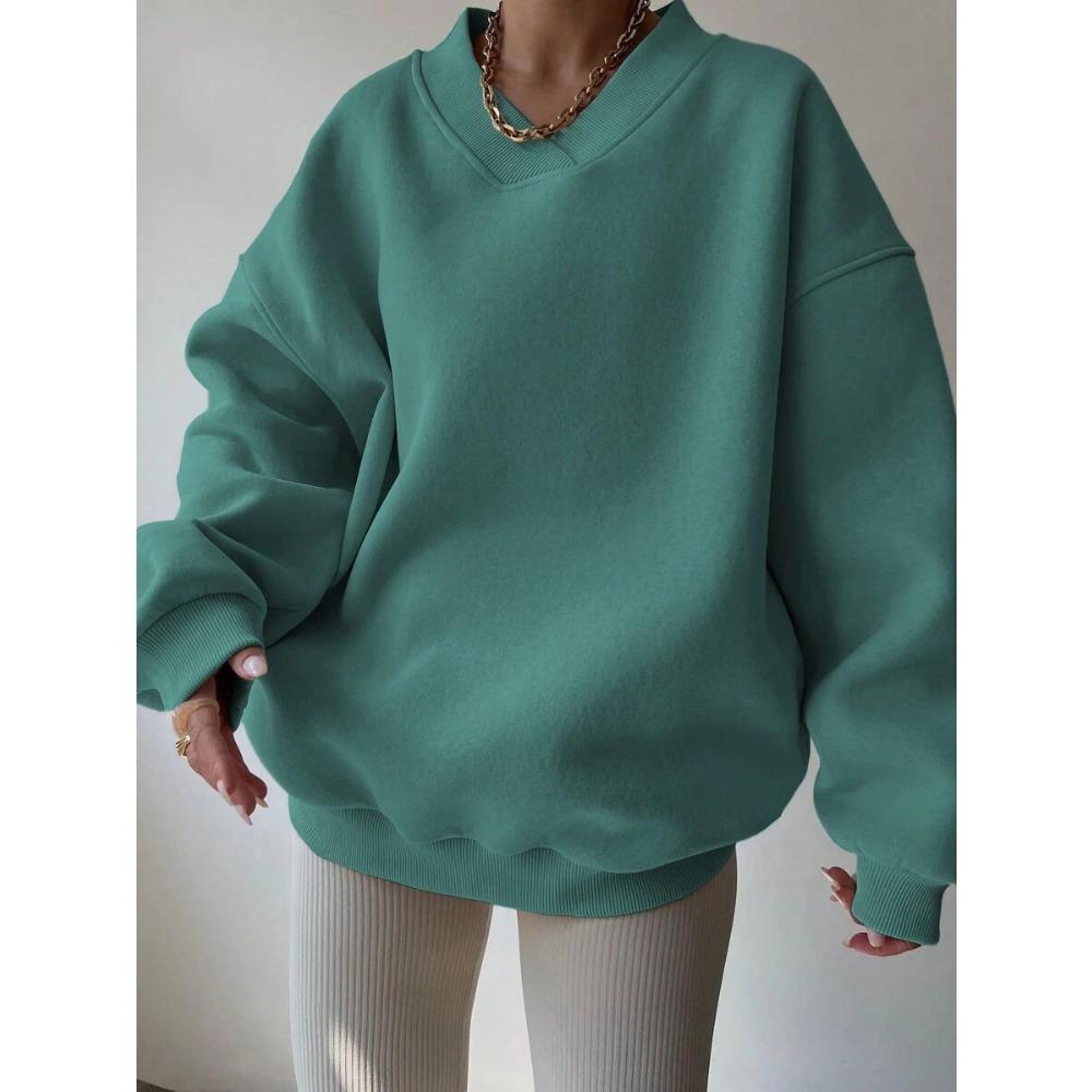 Elegant Fleece Top Women Pullover Regular Crew Neck Loose Fit Sweatshirt Casual Velvet Hoodie