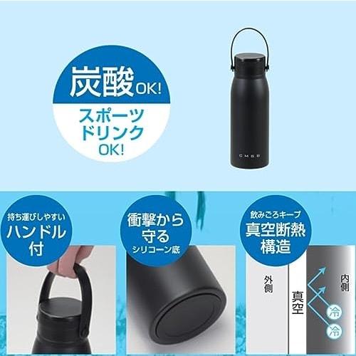 PEARL METAL HC-48, 600ml Vacuum Insulated Water Bottle, Suitable for Carbonated Drinks and Beer, Black, for Cold Drinks and Beer
