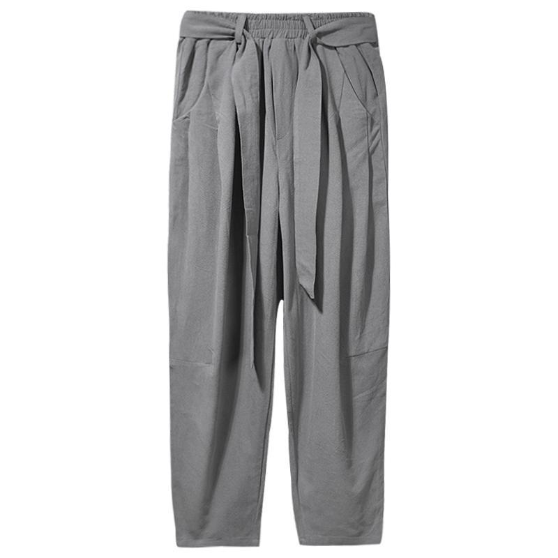Jarné bavlneno-ľanové nohavice pánske elastický pás ležérne harémové nohavice voľné tepláky tradičné čínske nohavice pantalons homme