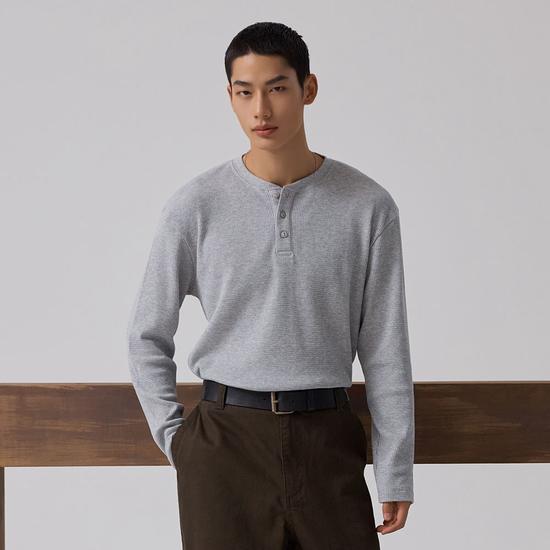Spao Waffle Henley Long Sleeve T-Shirt SPLWF49C03