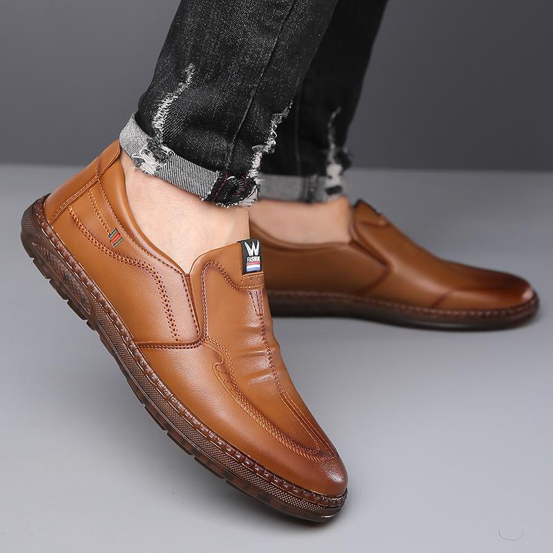 Cow tendon sole comfortable men's shoes autumn new soft-soled casual shoes pedal trend versatile non-slip men's leather shoes