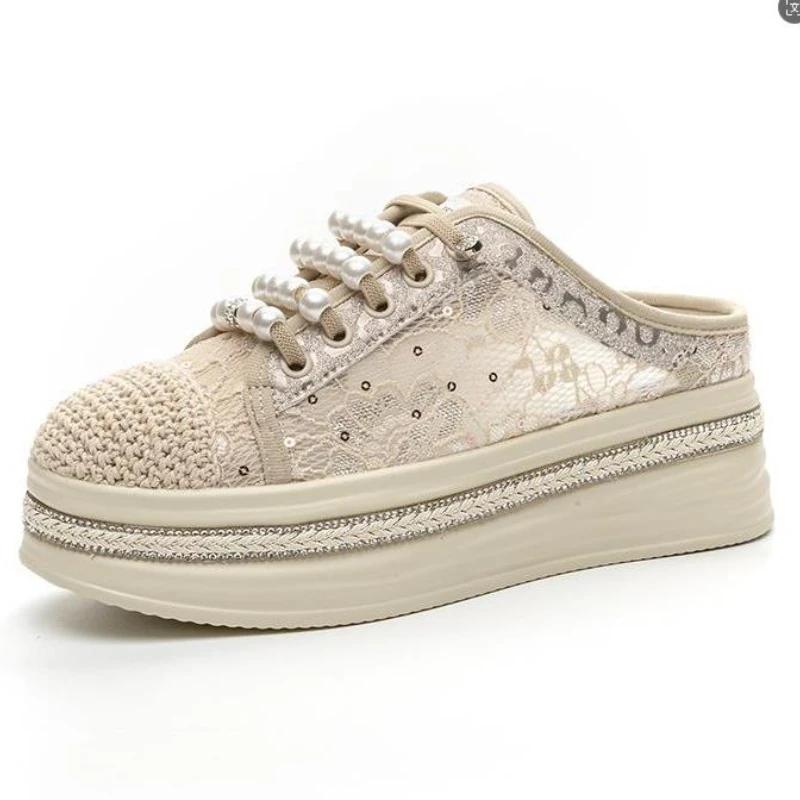 

Fashion 5cm Cow Genuine Leather Glitter Platform Slippers Women New Summer Wedge Rhinestone Sandals Loop Slides Shoes Sneakers Slip On 34 абрикосовый