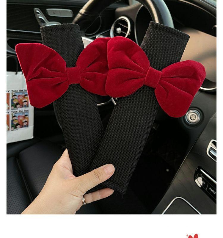 Cute Bow Car Seat Belt Shoulder Cover Car Safety Belt Cover Anti-stranglehold Car Interior Accessories Girl Gift