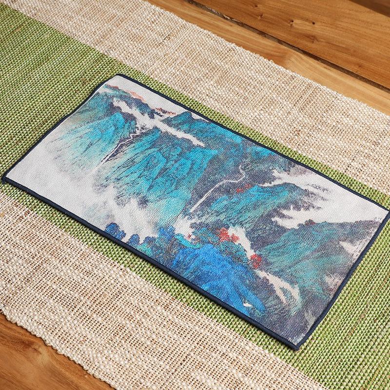 1Pc 16x29cm Colored Tea Towel Teahouse Household Creative Antique Absorbent Suede Tea Mat Printing China-Chic Tea Cloth