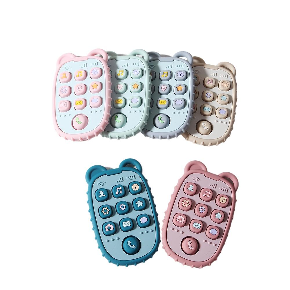 Baby Teether Mobile Phone Shape Silicone Teether Teething Toy Kids Sensory Educational Toy Baby Gift Set