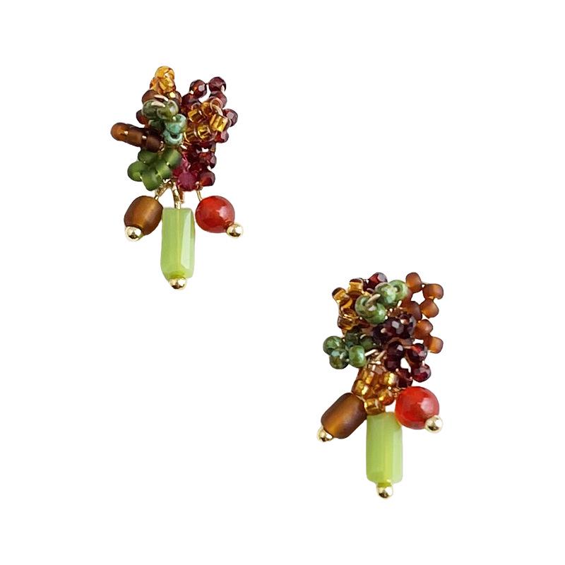 Retro Chinese Beaded Flower Earrings: National Style, Original Color, High-End Design for Women