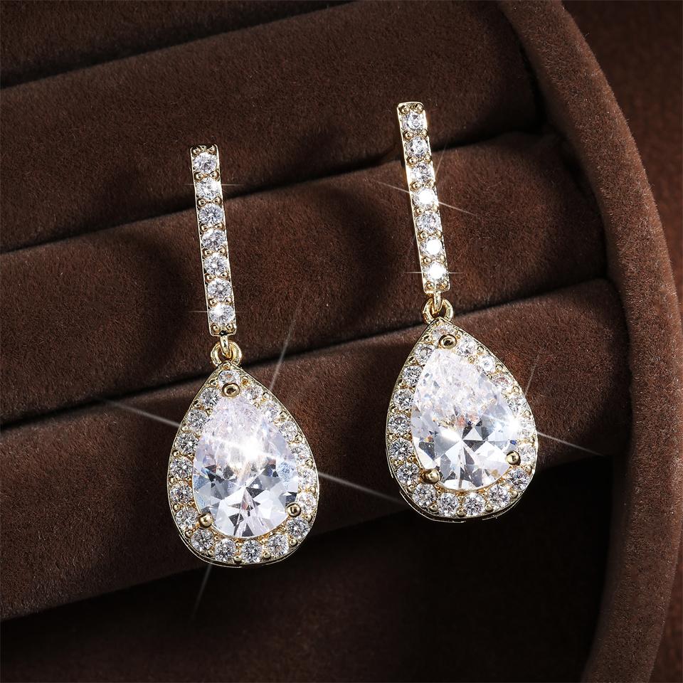 ZAKOL Luxury Teardrop Cubic Zirconia Dangle Earrings For Women Sparkling Crystal Earrings Bridal Wedding Party Jewelry Gift