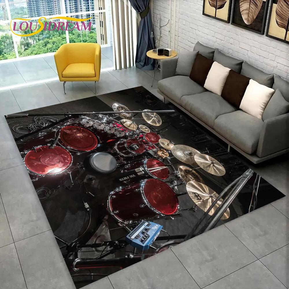 Drum Kit Music Instruments Drum Set Area Rug,Carpet for Home Living Room Bedroom Sofa Doormat Kitchen Decor,Non-slip Floor Mat