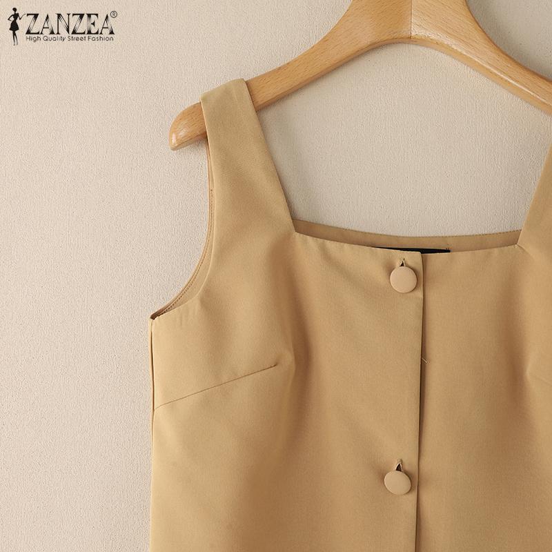 ZANZEA Women Casual Square Collar Summer Sleeveless Vest Tops