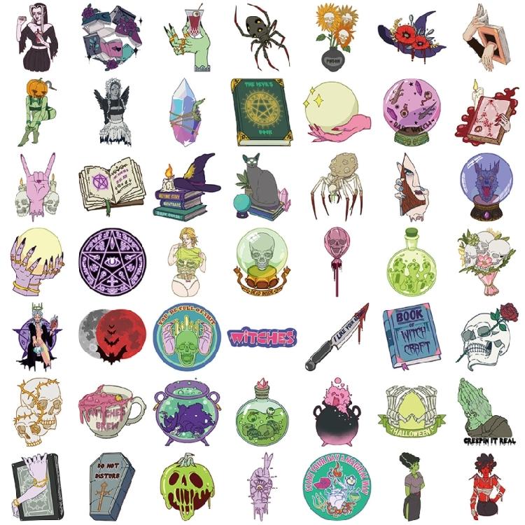 50PCS Witch Design Stickers Waterproof PVC Material For Personalizing Devices Books Accessories Easy Apply Remove