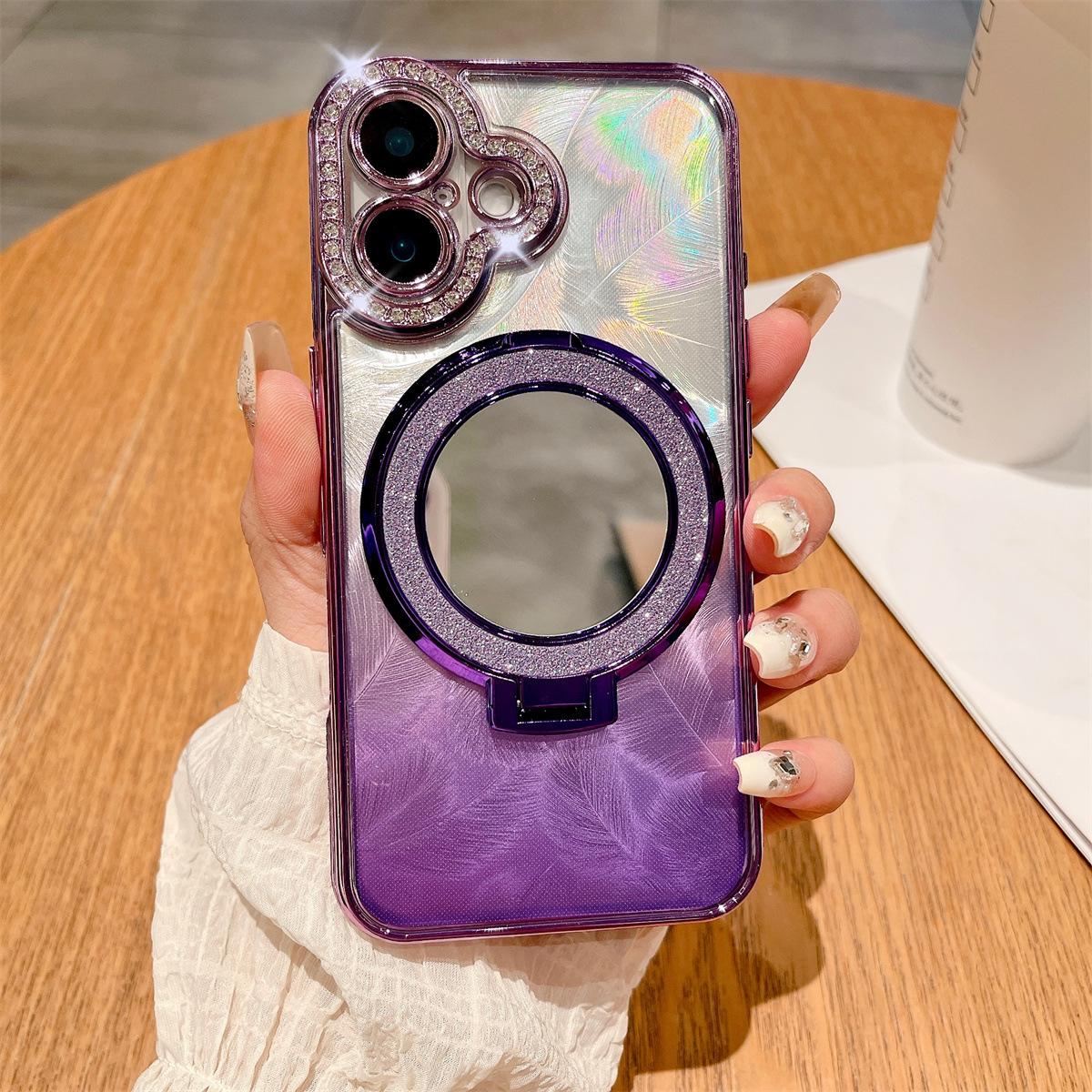 

For IPhone16promax Rhinestone Mirror Magnetic Holder Mobile Phone Case for Apple 13/14/15 Protective Case For iPhone11ProMax