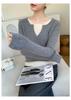 Double-Layer Striped Cashmere Knit Sweater with Mixed Neckline for Ladies