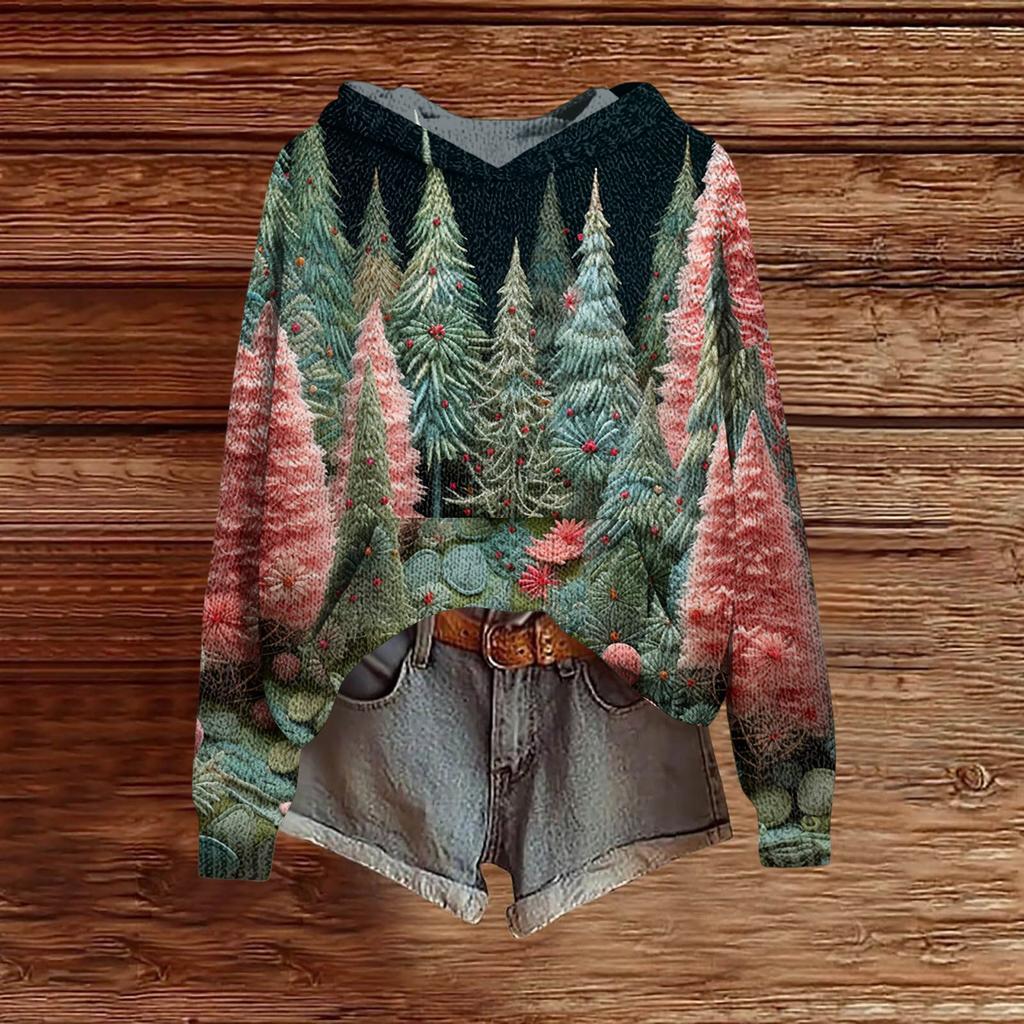 Ladies' Fashionable Printing Casual Hooded Long Sleeved Sweatshirt