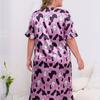 Plus Size Purple Cow Zebra Print Short Sleeve Cartoon Nightdress Loose Comfortable Home Dress Women