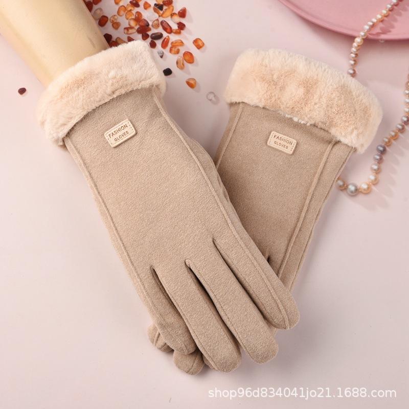 Autumn and Winter Velvet Thermal Gloves Women's German Velvet Korean Version Outdoor Riding Driving Electric Vehicle Sports Gloves