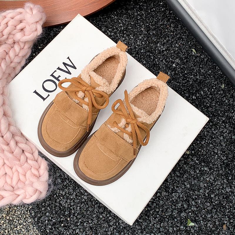 

Новинка Birkenstocks женские на толстой подошве бархатные теплые женские туфли 2025 новая зима овечья шерсть туфли-бобы ретро 40 коричневый