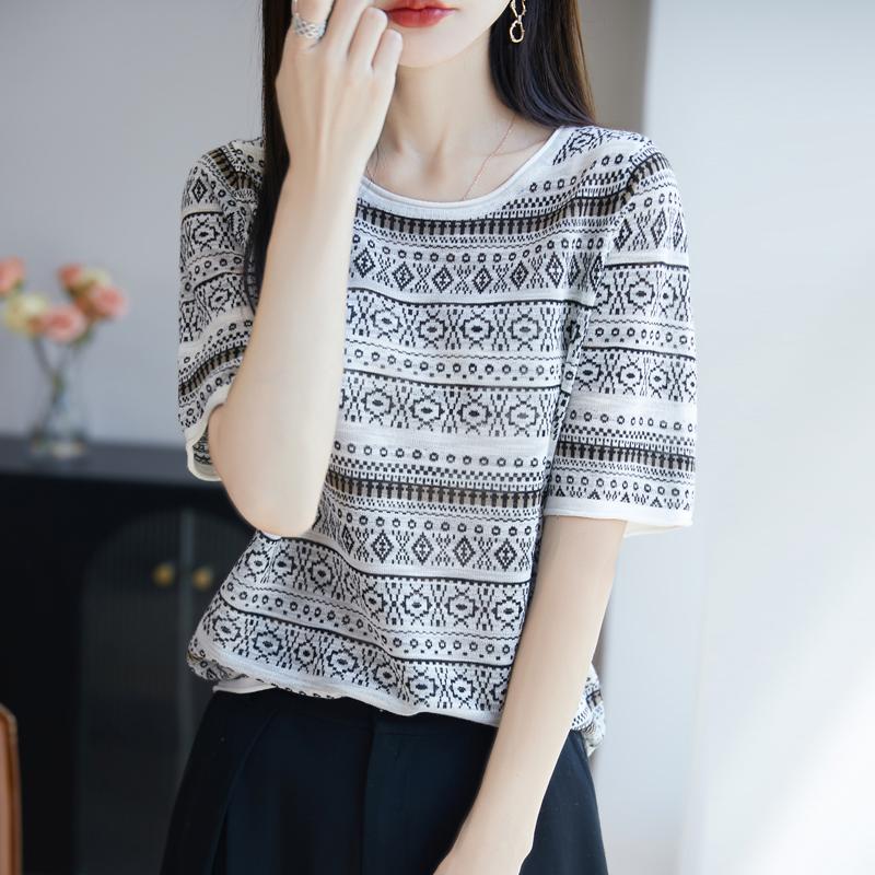 Women Knit T-shirt MODERN NEW SAGA Summer Knitted Shirt Short Sleeve Tees O-neck Pullover Knit Tops