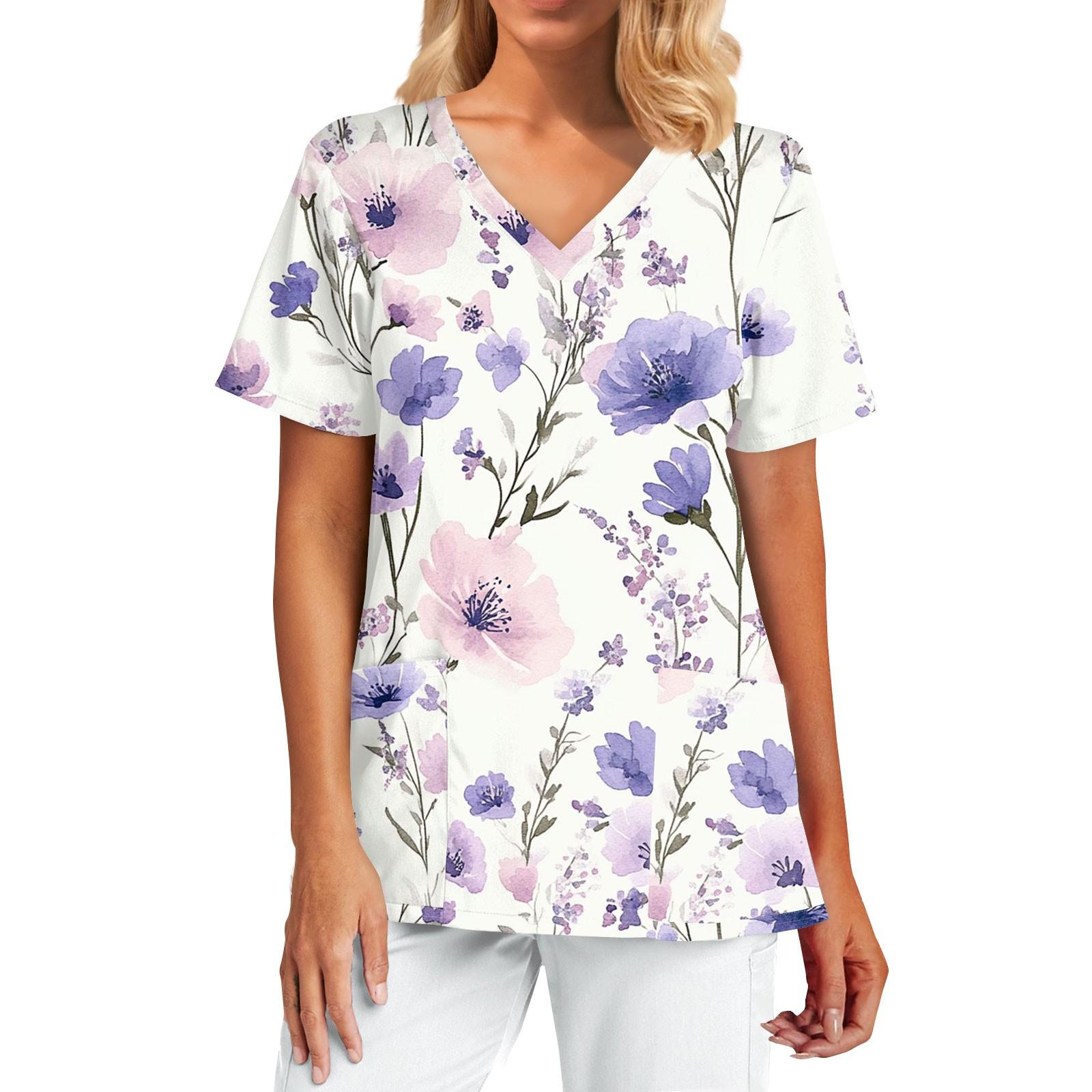 

Women s Fashion Print Short Sleeve V Neck Pocket Top S