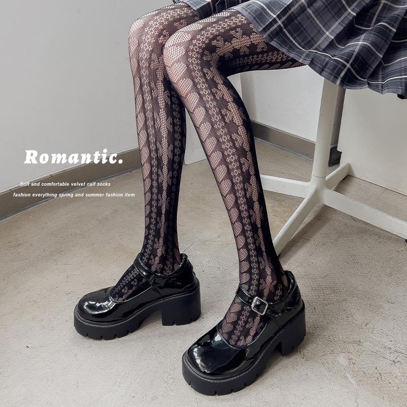 Japanese Hollow Out Heart Bottom Pantyhose Women Sexy Thin Transparent Mesh Stockings JK Lolita Sweet White Black Fishnet Tights