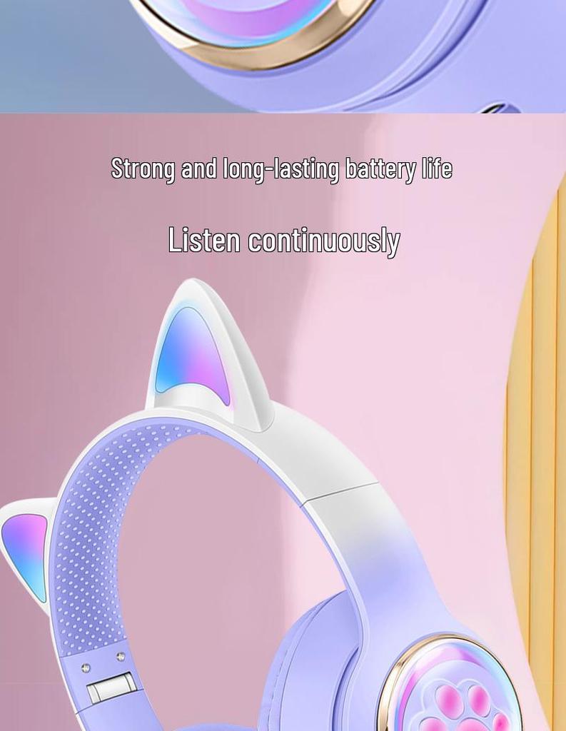 AKZ-62 Luminous Cat Ear Bluetooth Gaming Headset with Heavy Bass
