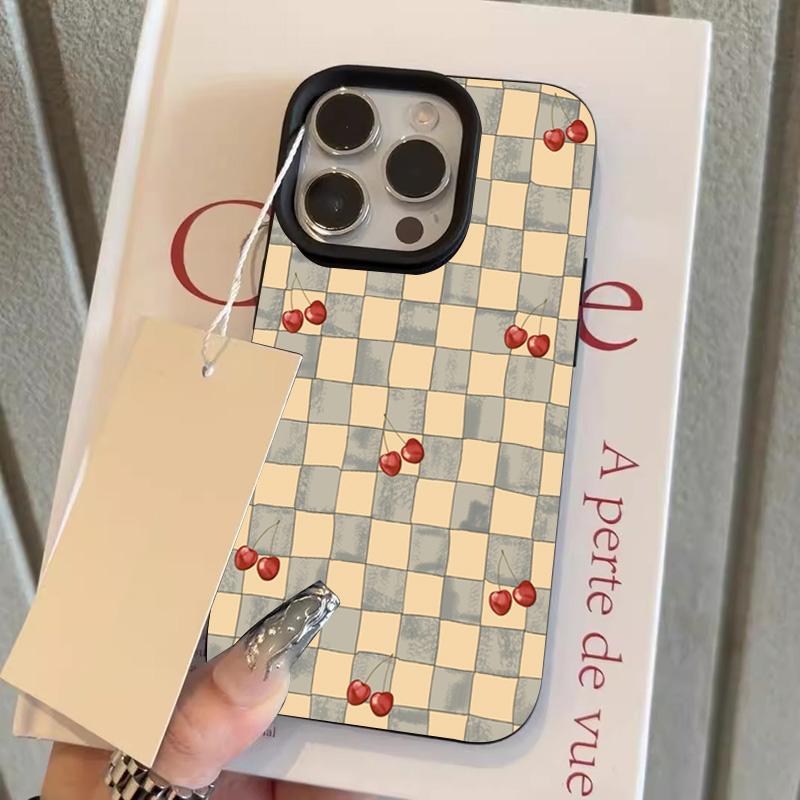 Blue Checkered Cherry Lychee Pattern Phone Case For iPhone 17 16 15 14 13 12 11 Pro Max 17 Air 15 14 Plus X XS XR 16E Soft Cover