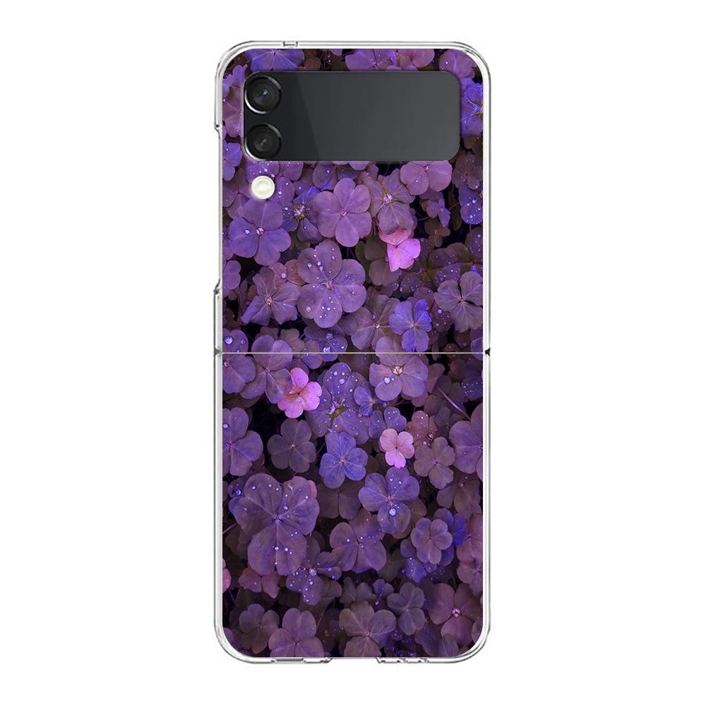 Phone Case For Samsung Galaxy Z Flip 3 4 5 Transparent Fold High Hard PC Shell For Galaxy Z Flip 3 5 Clear Cover Flower 12