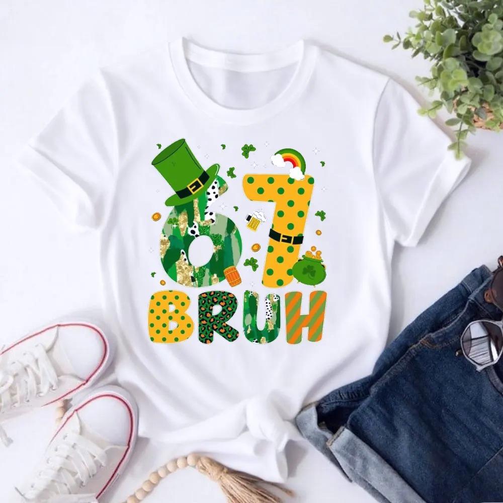

St Patricks Day 67 Bruh Shirt Funny Irish Lucky Shamrock Graphic Tees Unisex Women Tees 2026 New Summer Women Tops Y2k Shirt S