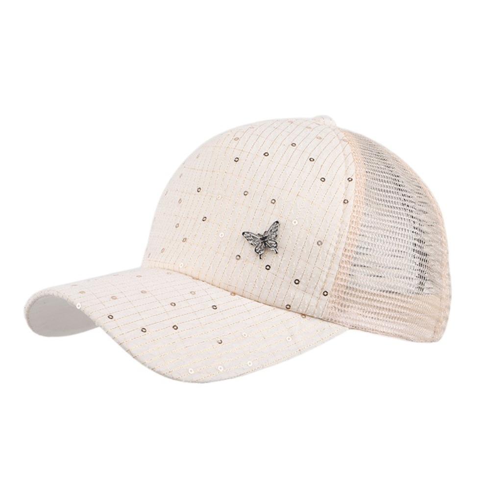 Sequin Sport Peaked Hat Butterfly Summer Sun Hat Casual Mesh Baseball Hat  Travel Beach
