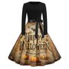 Women's Casual Fashion Round Neck Halloween Printed Vintage Dress