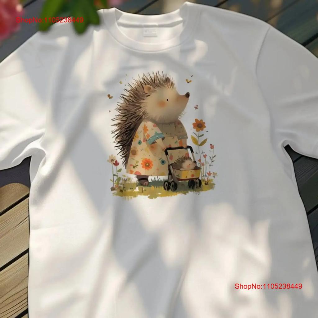 Hedgehog Mom And Baby In Stroller T Shirt Mothers Day Animal Lover Apparel Cute Mother Design Vintage Designer Clothes