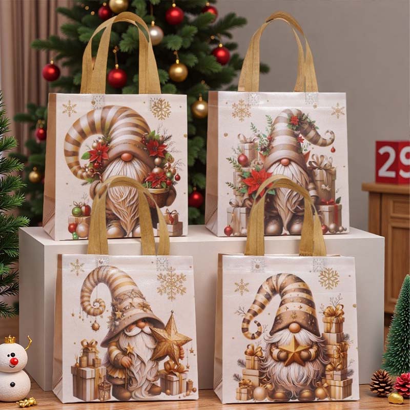 12-36PCS Christmas Tote Bag Gold Waterproof Foldable Large Capacity Shopping Bag Reusable Holiday Gift Bag for Party Supplies