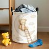 Adorable Teddy Bear Round Foldable Laundry Basket with Sturdy Handles a Soft Huggable Storage Box Made of Lightweight