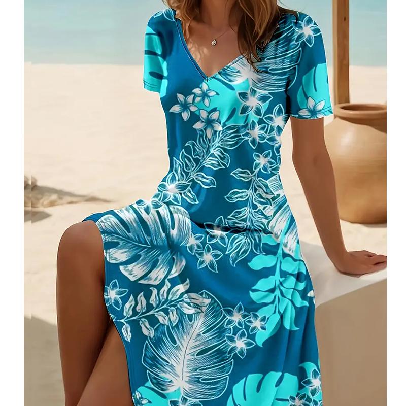 Letní móda dámské šaty s krátkým rukávem a výstřihem do V s květinovým potiskem Sex Krátká sukně