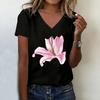Women's V-neck Casual and Fashionable Flower T-shirt