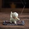 Ceramic Cat Incense Holder - Cute Aroma Burner for Home and Office